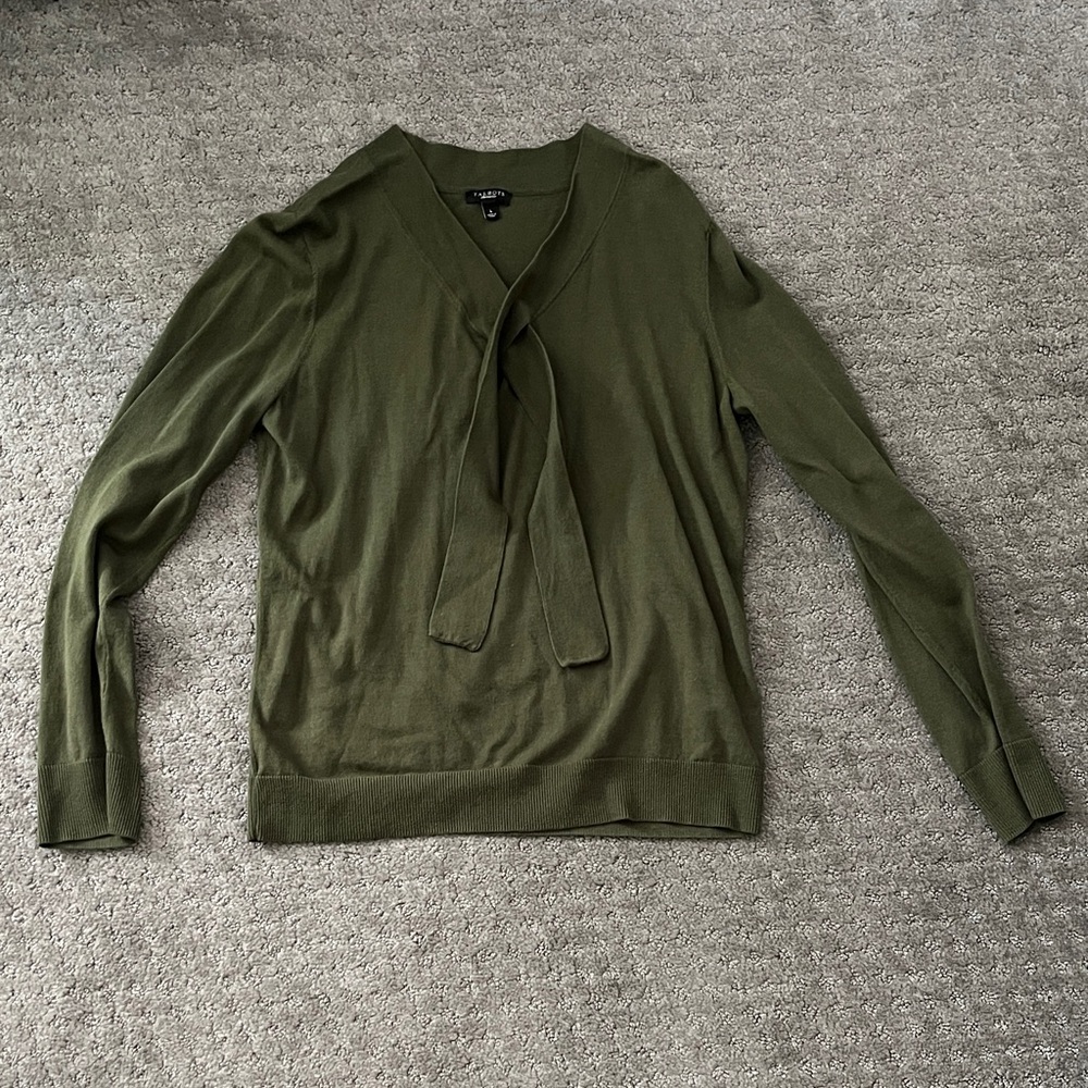 Talbots tie neck green knit long sleeve